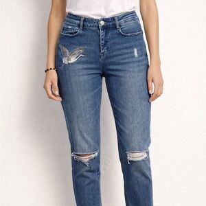 Stradivarius High-Waist Skinny Distressed Jeans w/ Crane Embroidery 🦢 US 10